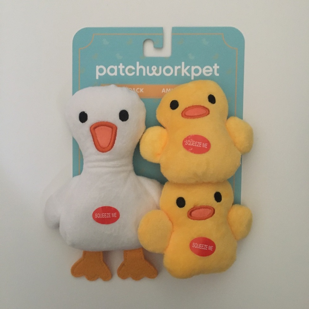 Dog Toys Duck & Chicks Squeaky Plush in White and Yellow NEW by Patchwork